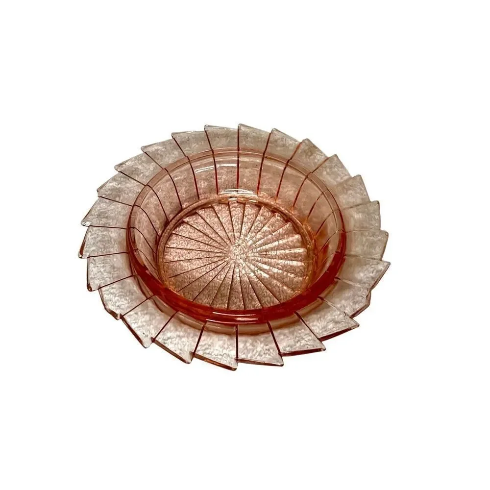 Jeanette Pinwheel 1930s Pink Depression Glass Bowl Swirl Vintage Candy Dish